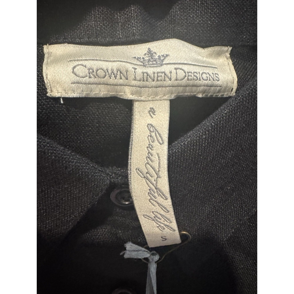 NWT Crown Linen Designs  Black 100% Linen Long Sleeve Tunic Sz XS Button Down - Picture 3 of 12